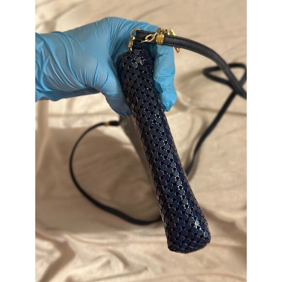 Vintage Navy Blue Crossbody Purse Chainmaille Whiting & Davis Aluminum Mesh Gold - Picture 12 of 13